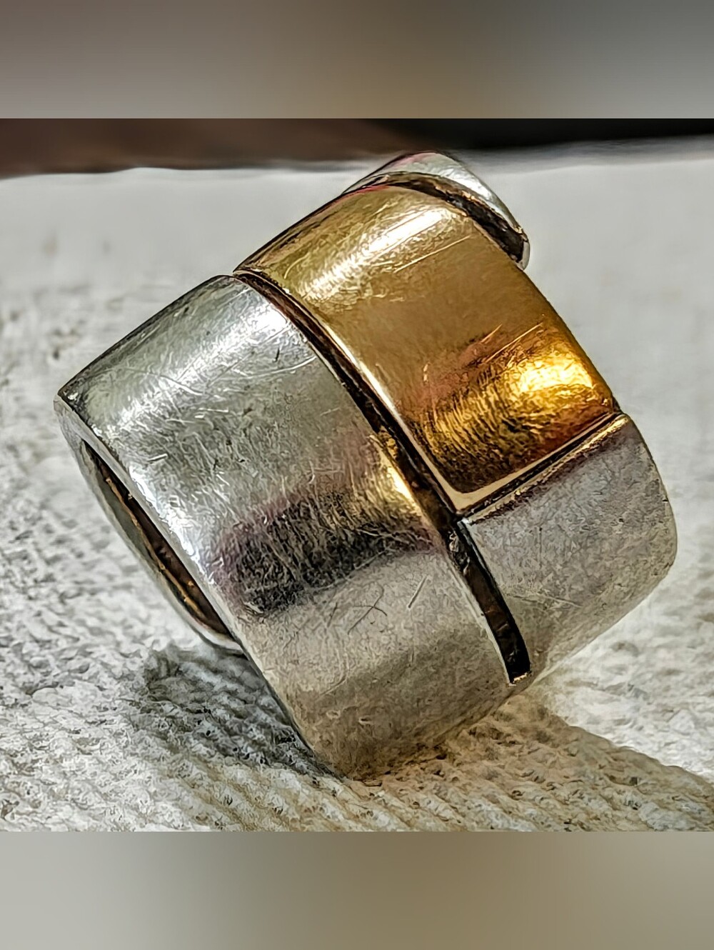 Vintage WR 925 Sterling Solid 18K Gold Modernist Wide Statement Ring 8g